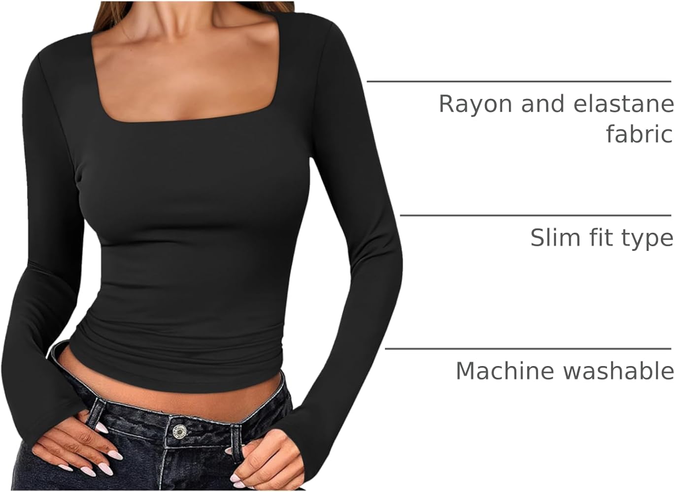 ANRABESS Women Long Sleeve Shirts Crop Tops Double Lined